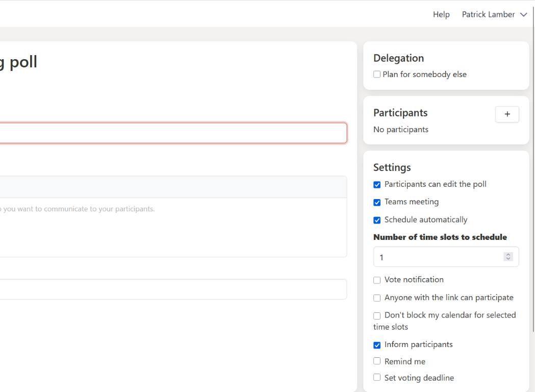 EasyMeet settings showing the Number of time slots to schedule option