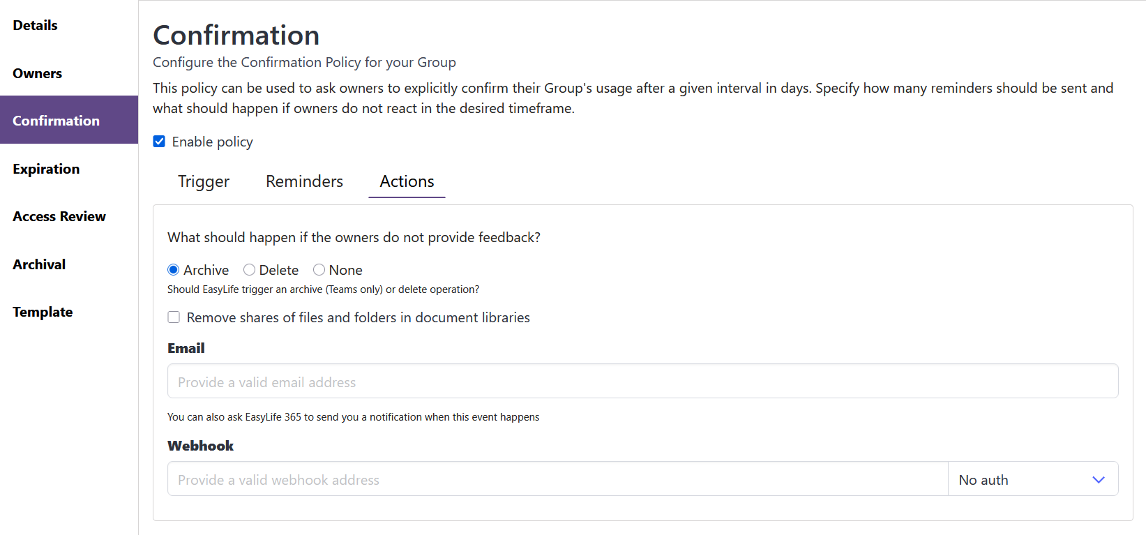 Confirmation Policy Action
