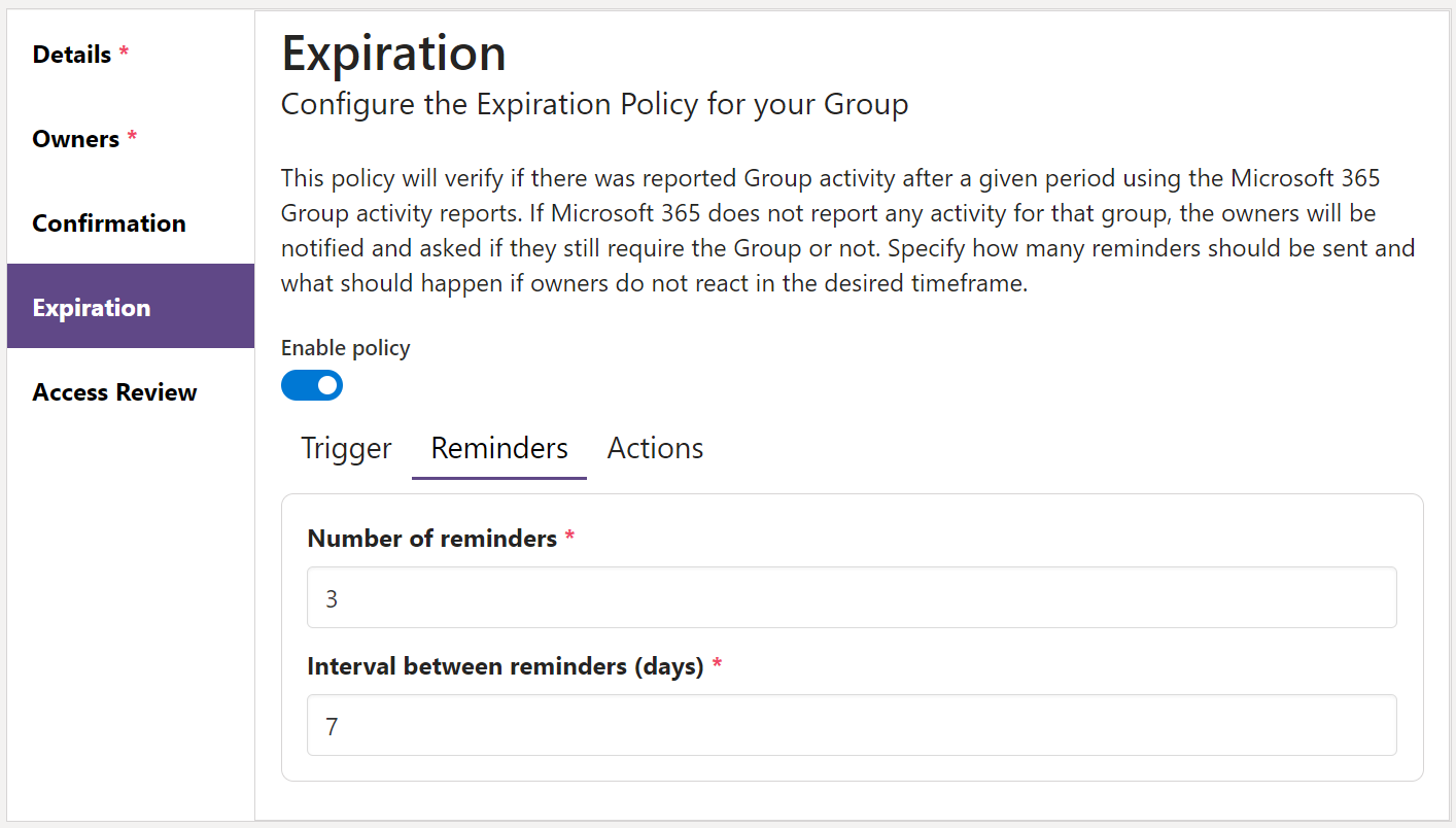 Expiration Policy Reminders