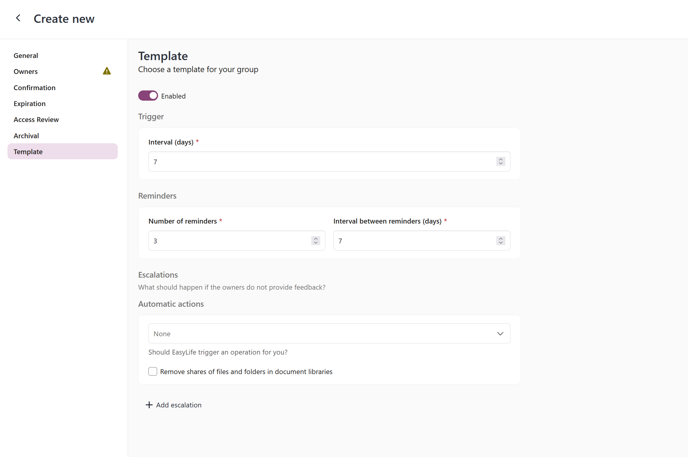 Group template policy
