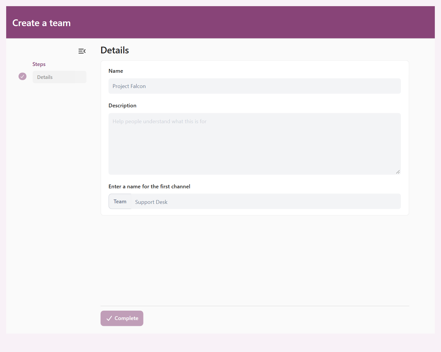 EasyLife 365 Collaboration - The wizard asks the requester for the first channel name