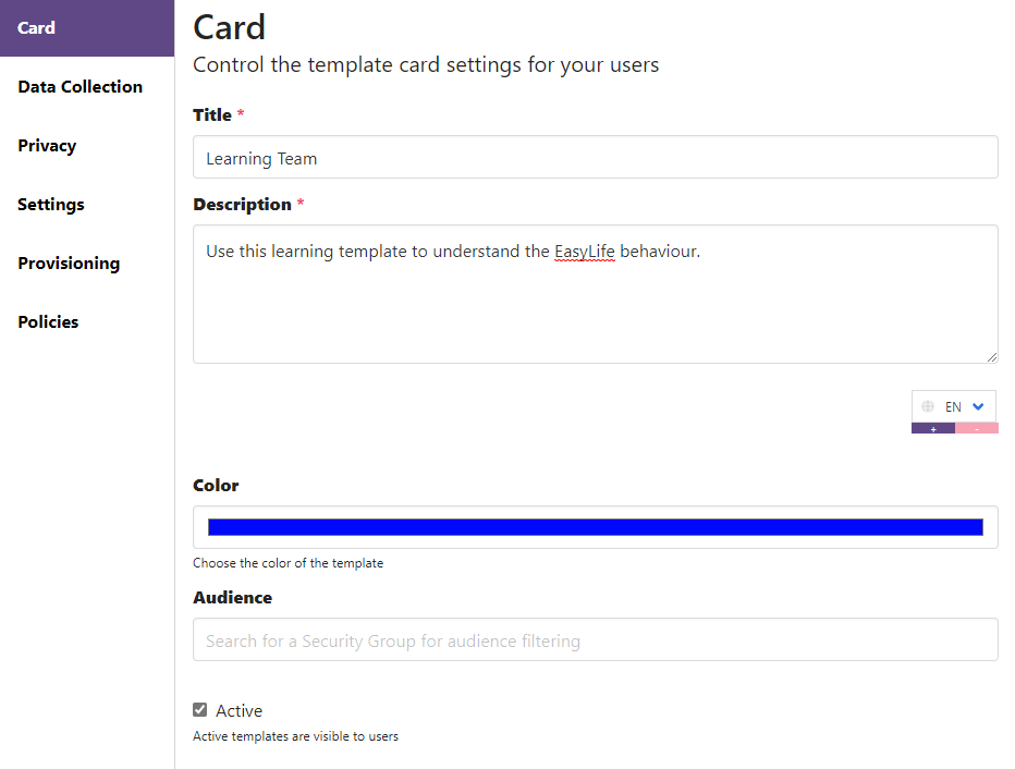 Learning Teams Template Card