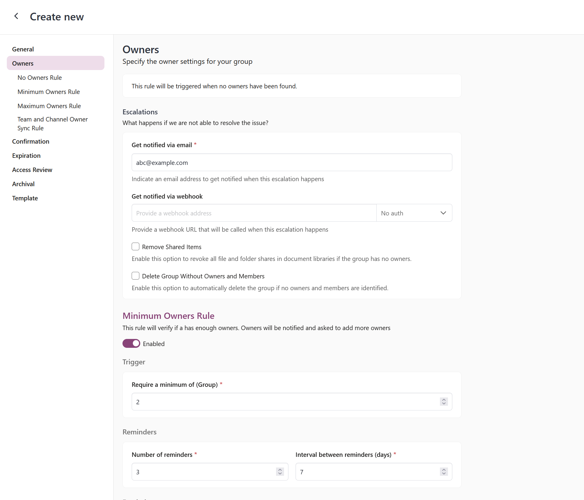 org teams minimum owners policy
