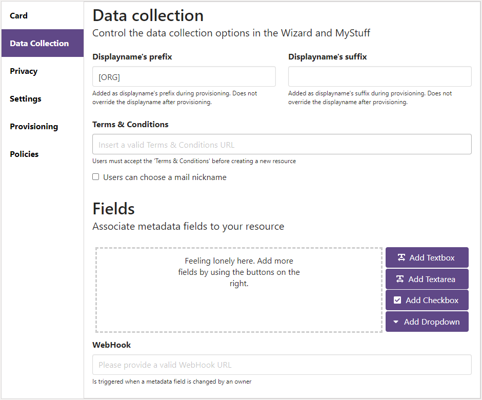 org teams template data collection