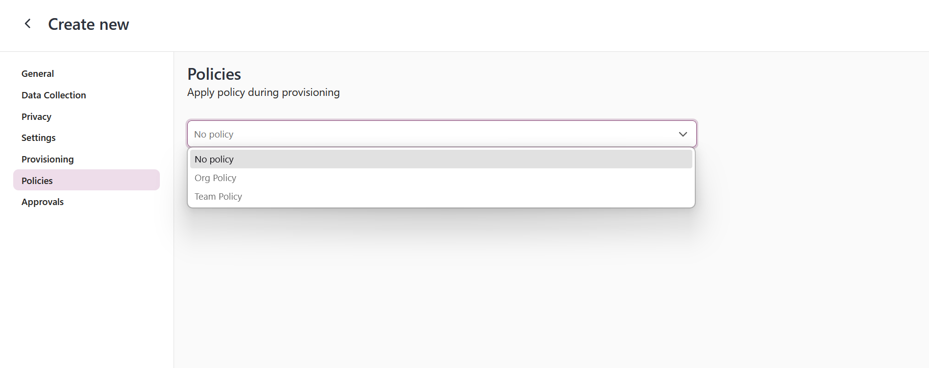 org teams template policies and save