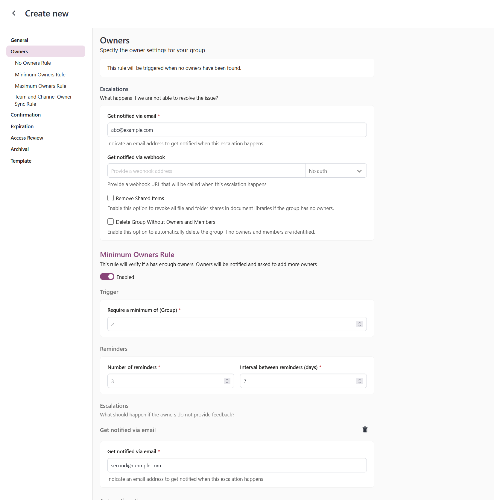 project teams minimum owners policy