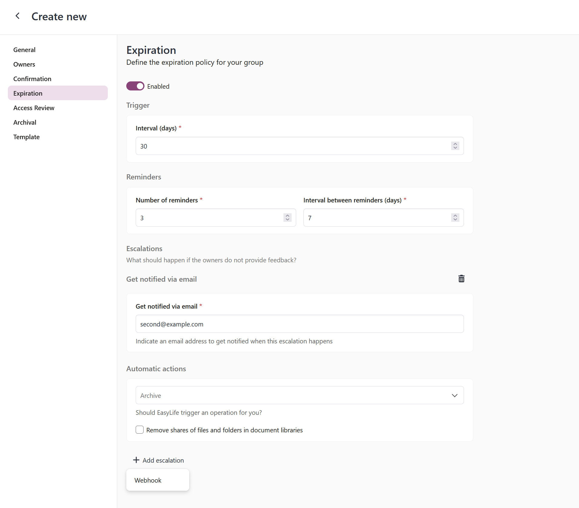 project teams expiration policy