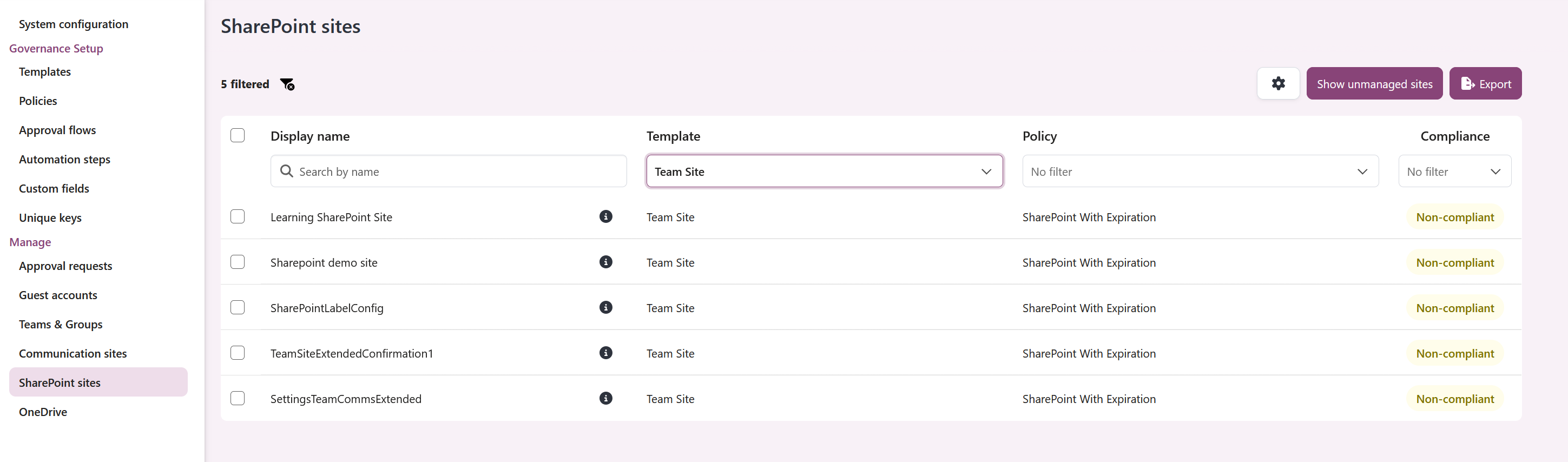 Manage overview filter