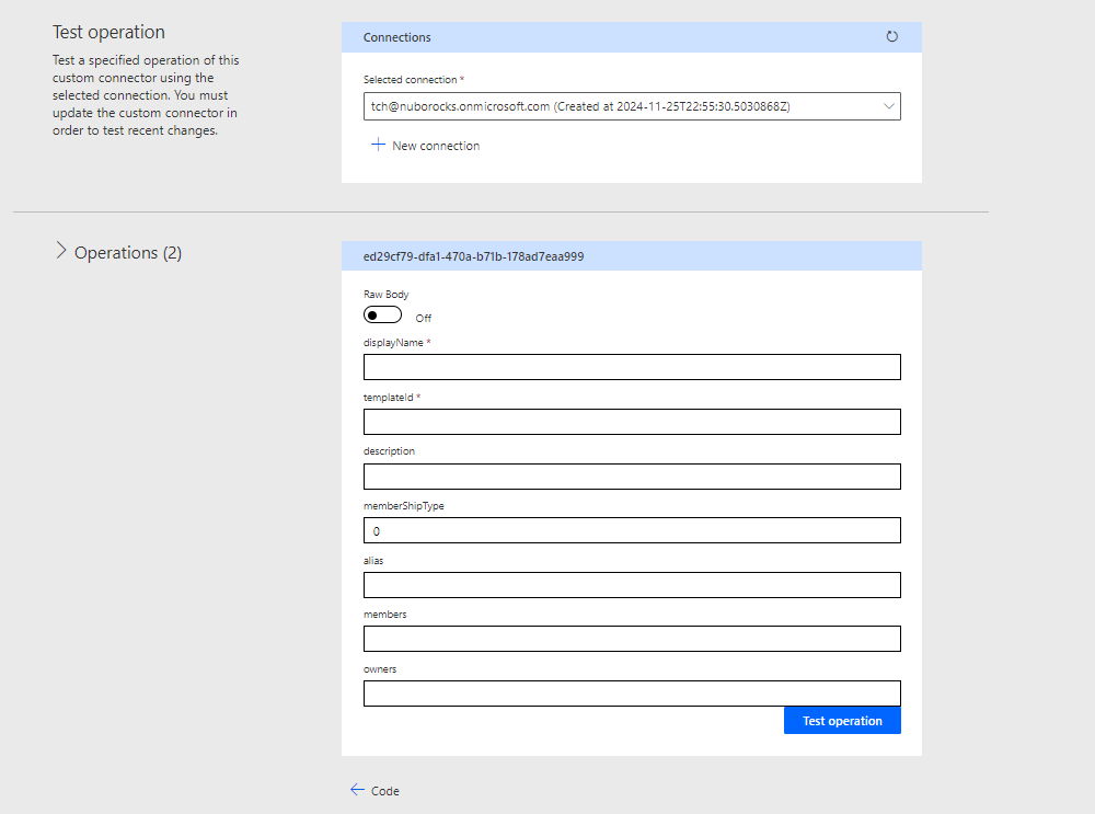 Power Automate Test Operation Interface