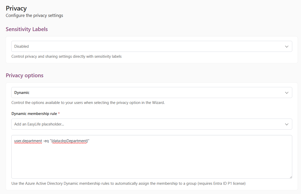 EasyLife 365 dynamic membership rule