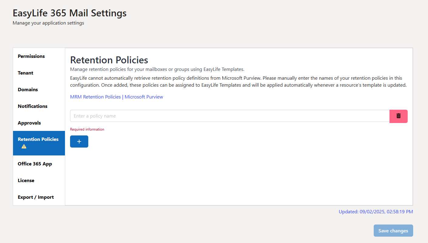 Retention Policies Configuration
