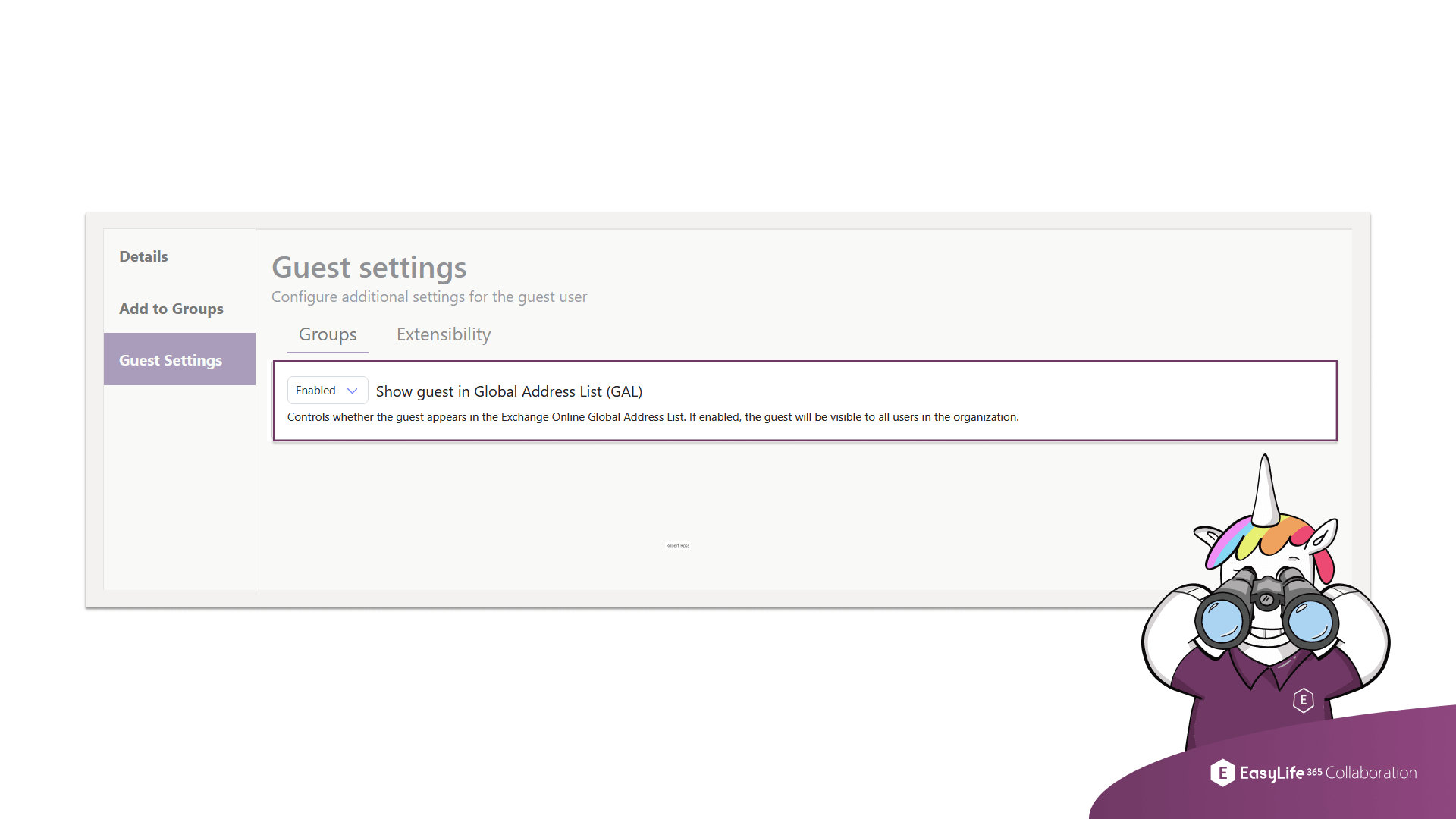 EasyLife 365 Collaboration - Guest GAL Visibility Setting