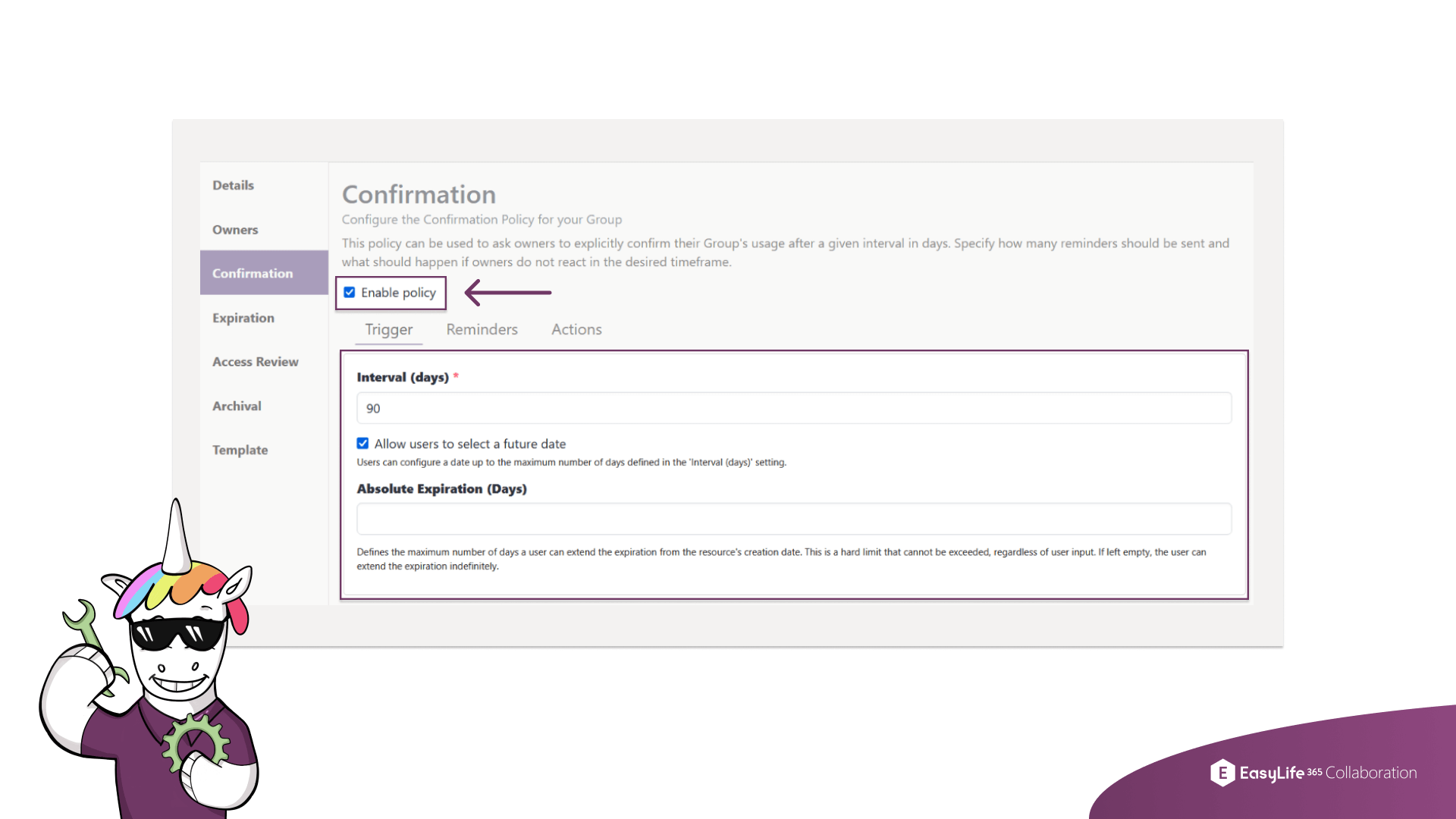 EasyLife 365 Collaboration - Time-based expiration configuration