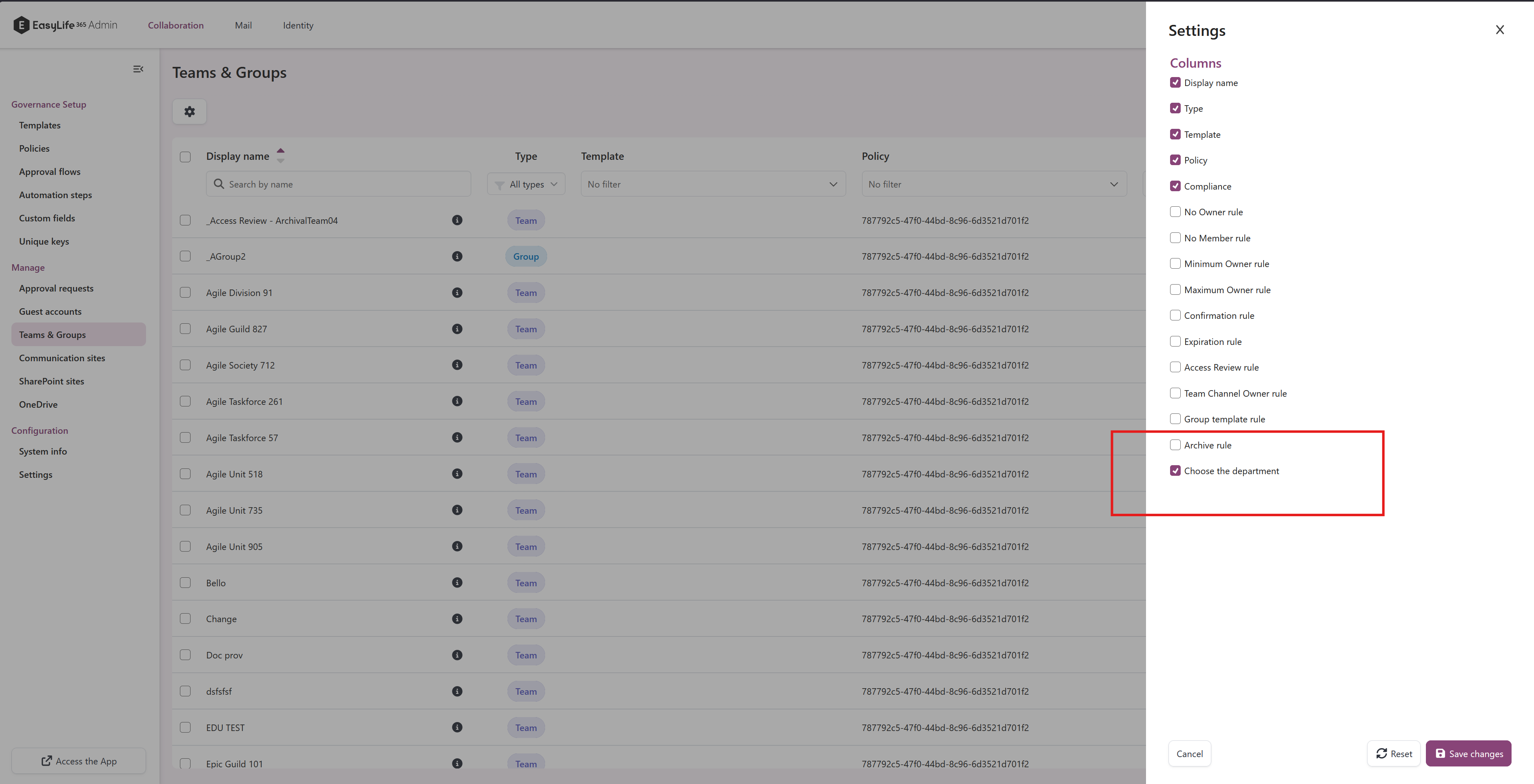 Manage overview advanced filter